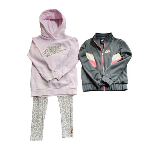 Nike Girls Size 6 Hooded Sweatsuit and 6x Jacket Gray & Pink - Picture 1 of 7